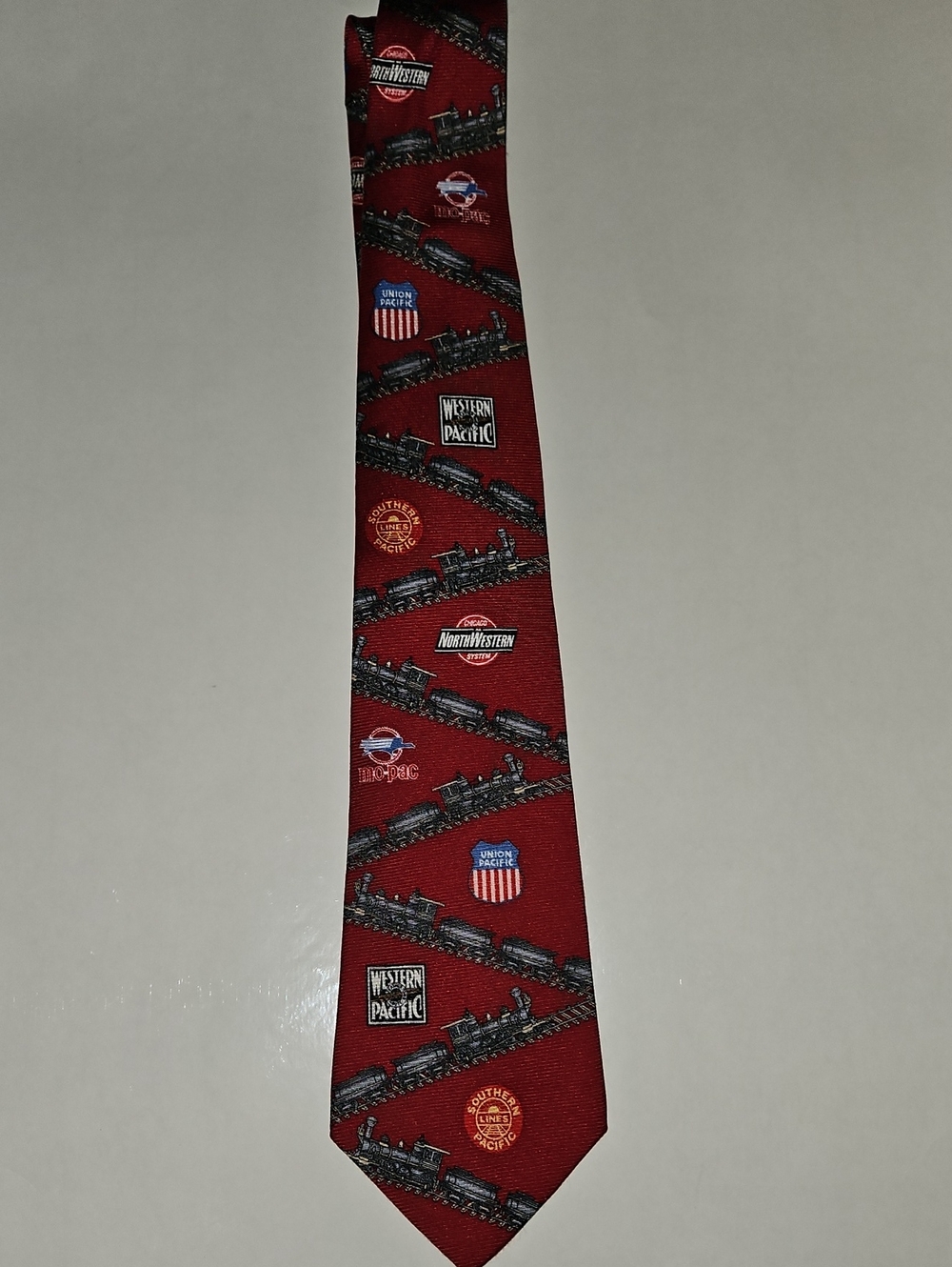 Heritage Railroad Print Men's Tie - Burgundy